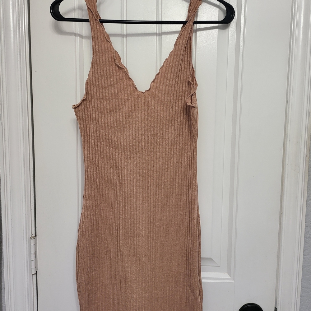 SHEIN Tan Ribbed Mini Dress - Picture 2 of 6